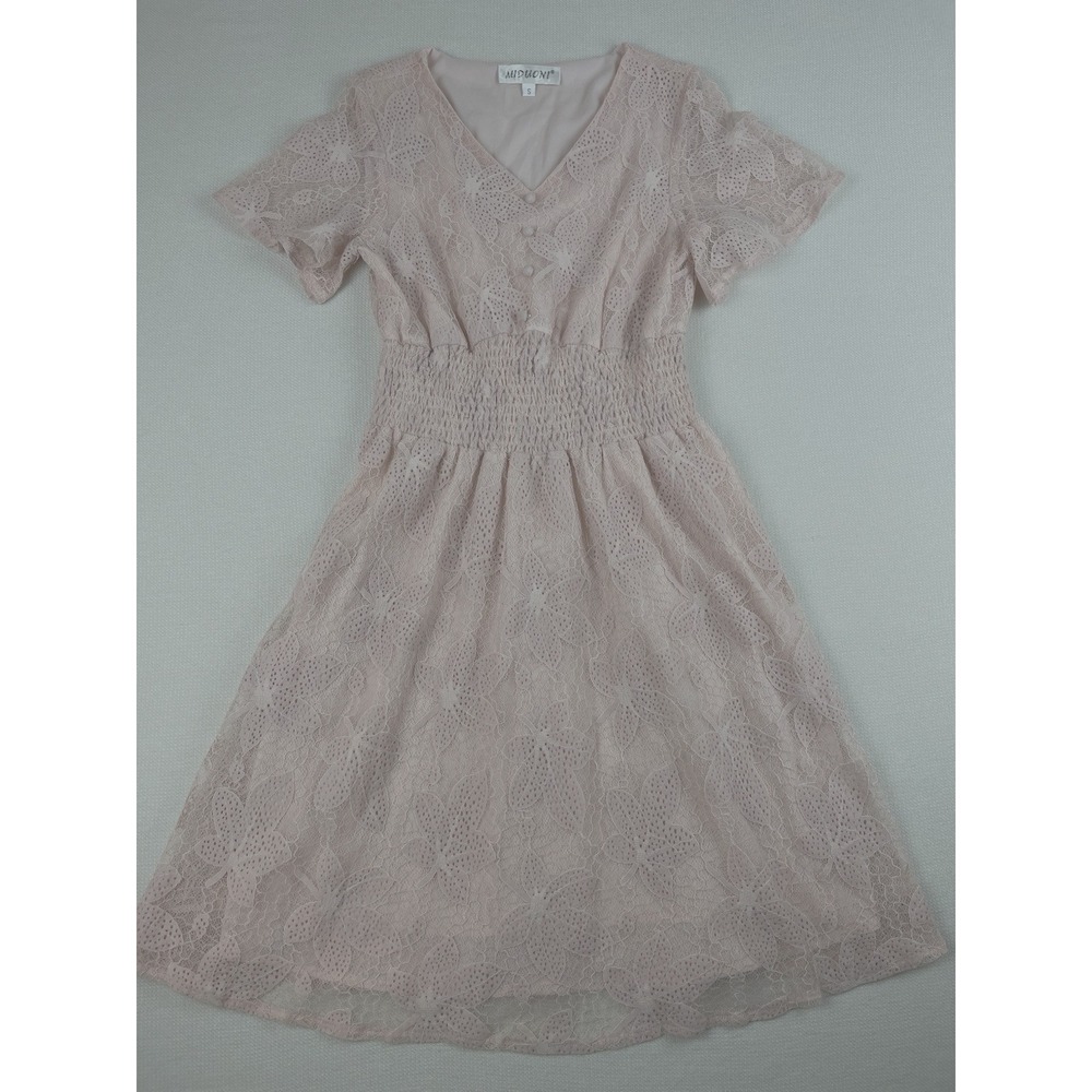 Miduoni Pink Size Small Women's Lace Knee Length Pullover Dress Elastic Waist